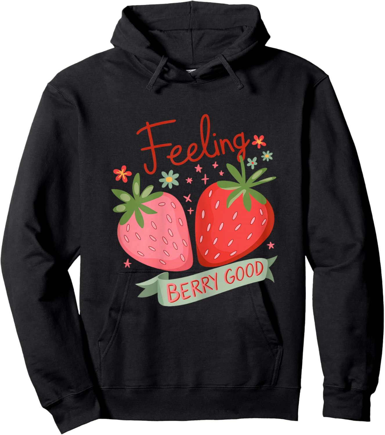 Feeling Berry Good - Strawberry Pun Positive Hoodie - Hoodie | Black