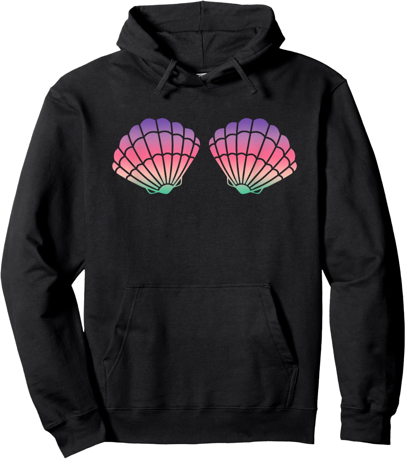 Mermaid Clam Shell Bra For Girls Purple Rainbow Seashells Hoodie - Hoodie | Black