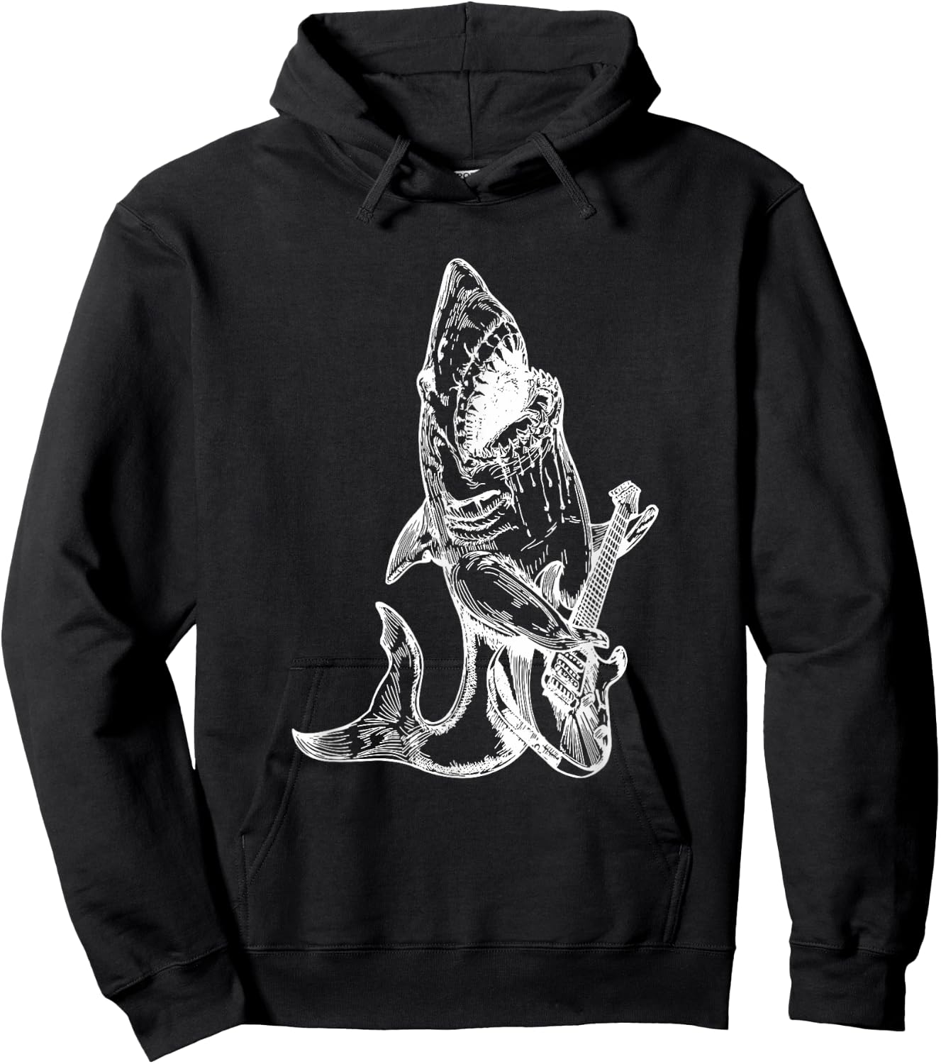 Shark Playing Guitar Funny Fish Guitarist Cool Rock Musician Men Women Kids Hoodie - Hoodie | Black
