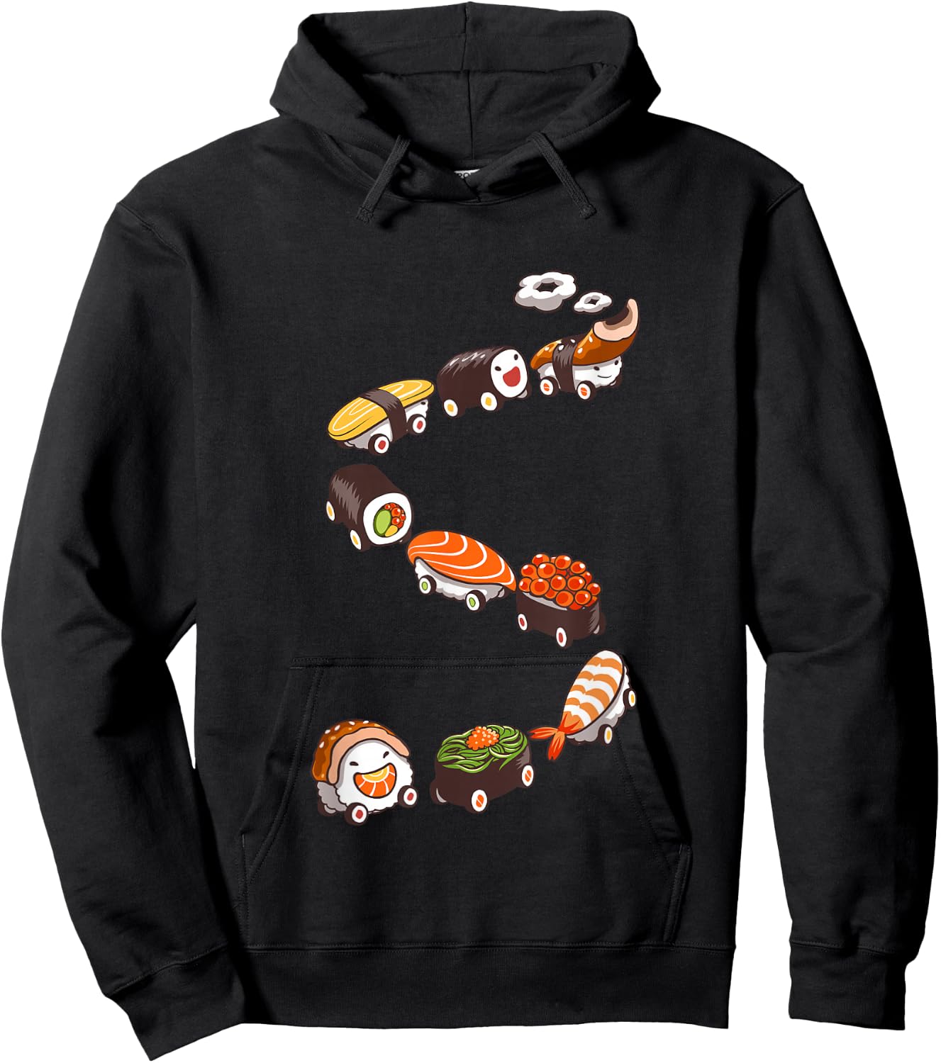 Funny Sushi Train Japanese Food Design Hoodie - Hoodie | Black