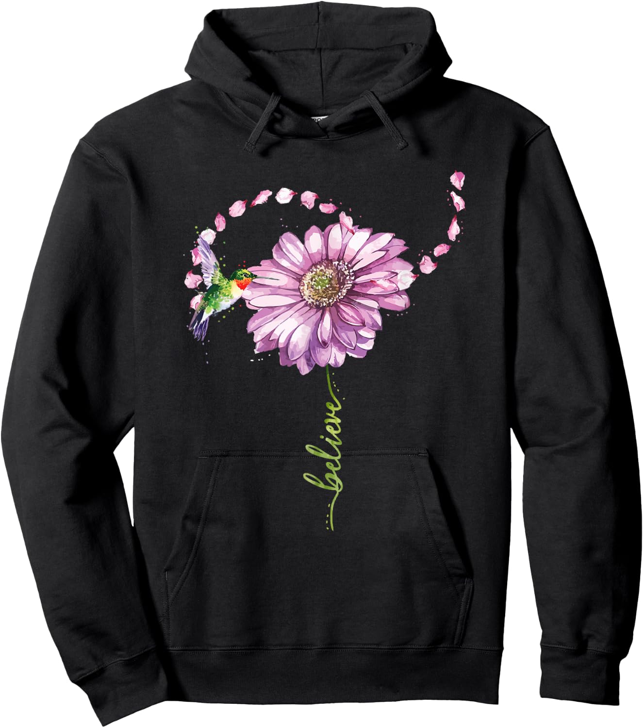 Believe Hummingbirds and Flowers Bird Lovers Gift Hoodie - Hoodie | Black