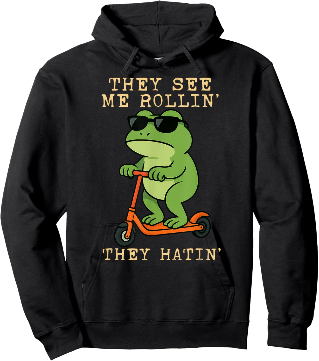 Funny Frog They See Me Rollin Hatin Scooter Boys Girls Hoodie - Hoodie | Black
