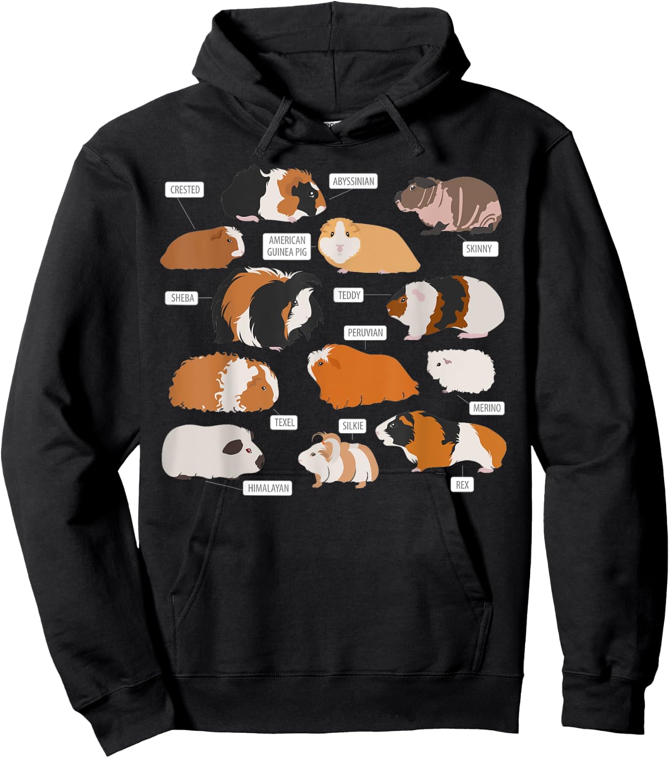 Guinea pig breeds Shirt Shirt Costume Clothing Accessories Hoodie - Hoodie | Black