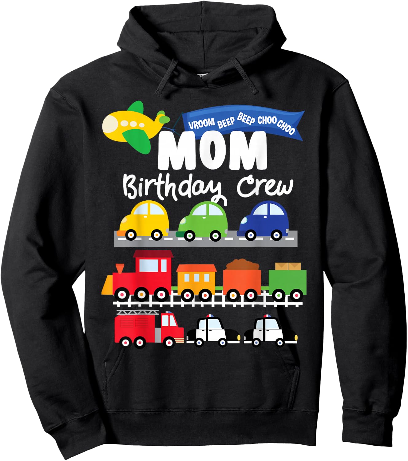 Mom Transportation Birthday Airplane Cars Fire Truck Train Hoodie - Hoodie | Black