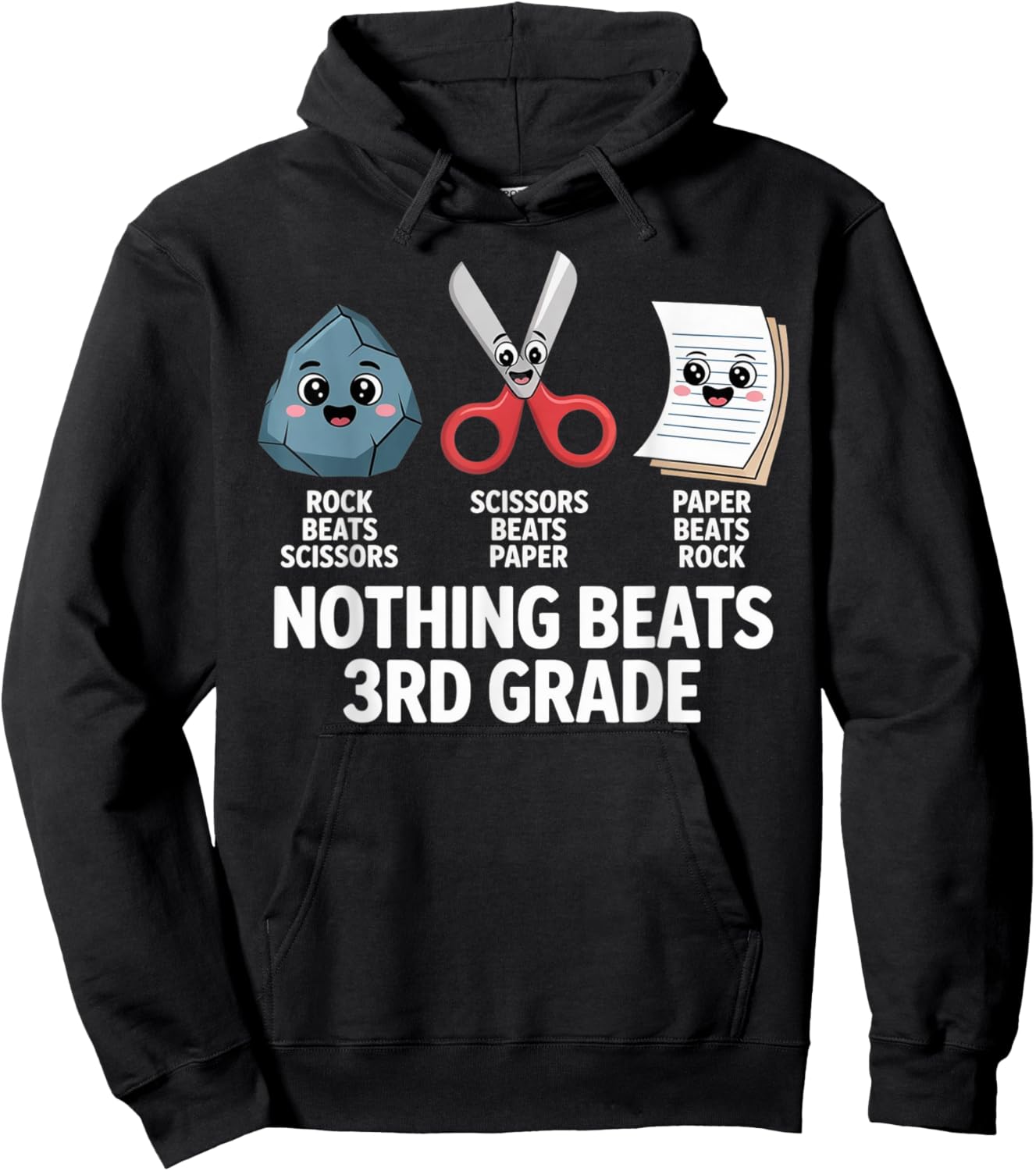 Funny Rock Paper Scissors Teacher Nothing Beats 3rd Grade Hoodie - Hoodie | Black
