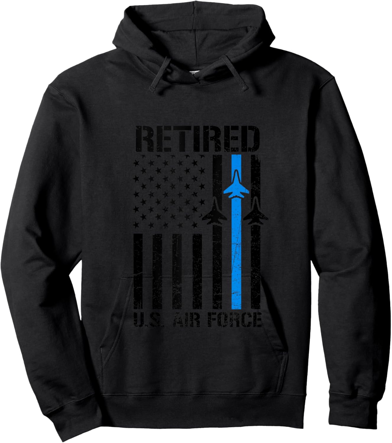 Retired US Air Force Flag American USAF Veteran Old Man Hoodie - Hoodie | Black