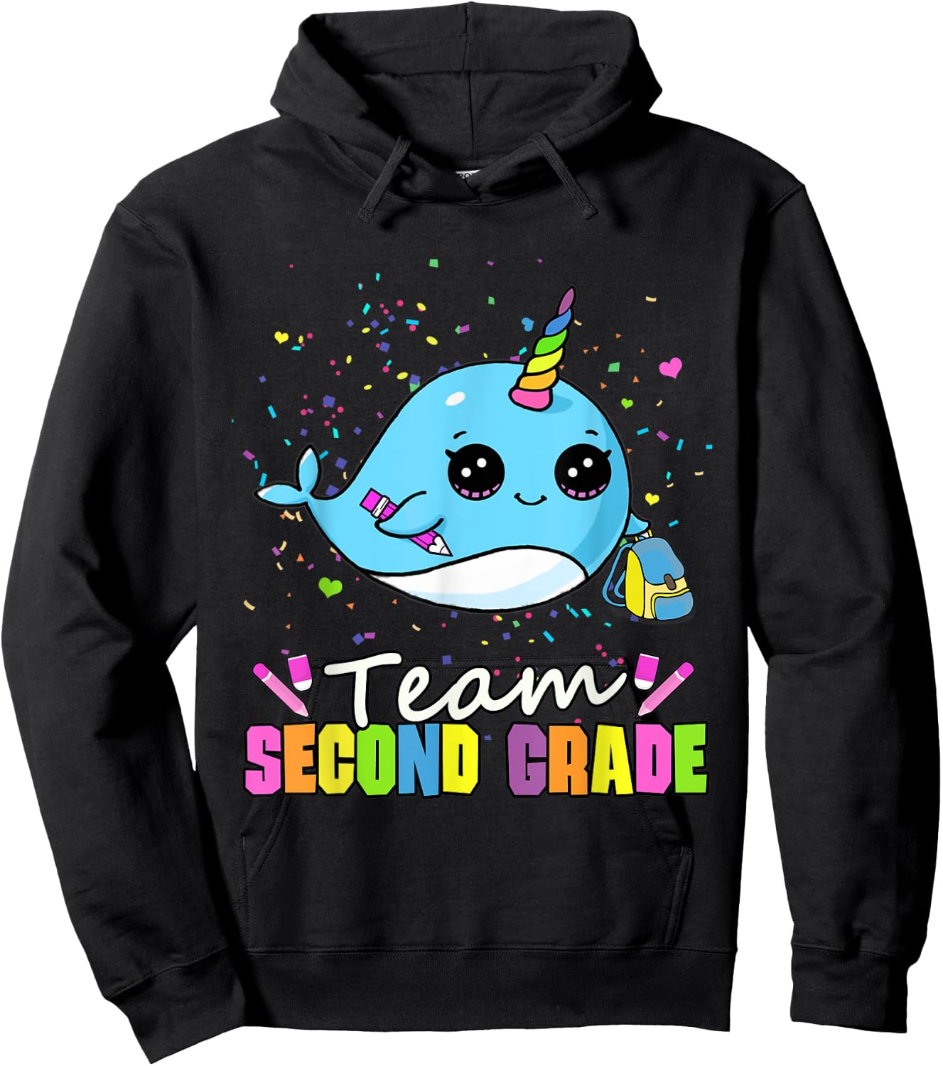 Team Second Grade Narwhal Team 2nd Grade Hoodie - Hoodie | Black