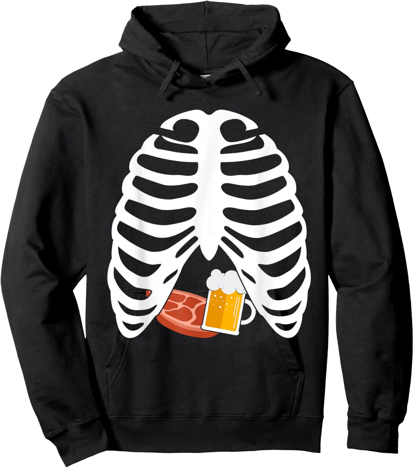 Halloween Funny Beer & Steak Costume Skeleton Rib Cage Gifts Hoodie - Hoodie | Black