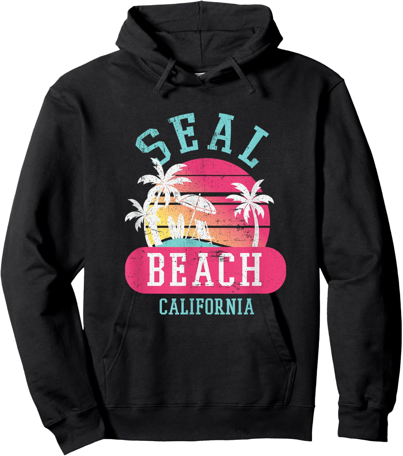Retro Cool Seal Beach California Beaches Hoodie - Hoodie | Black