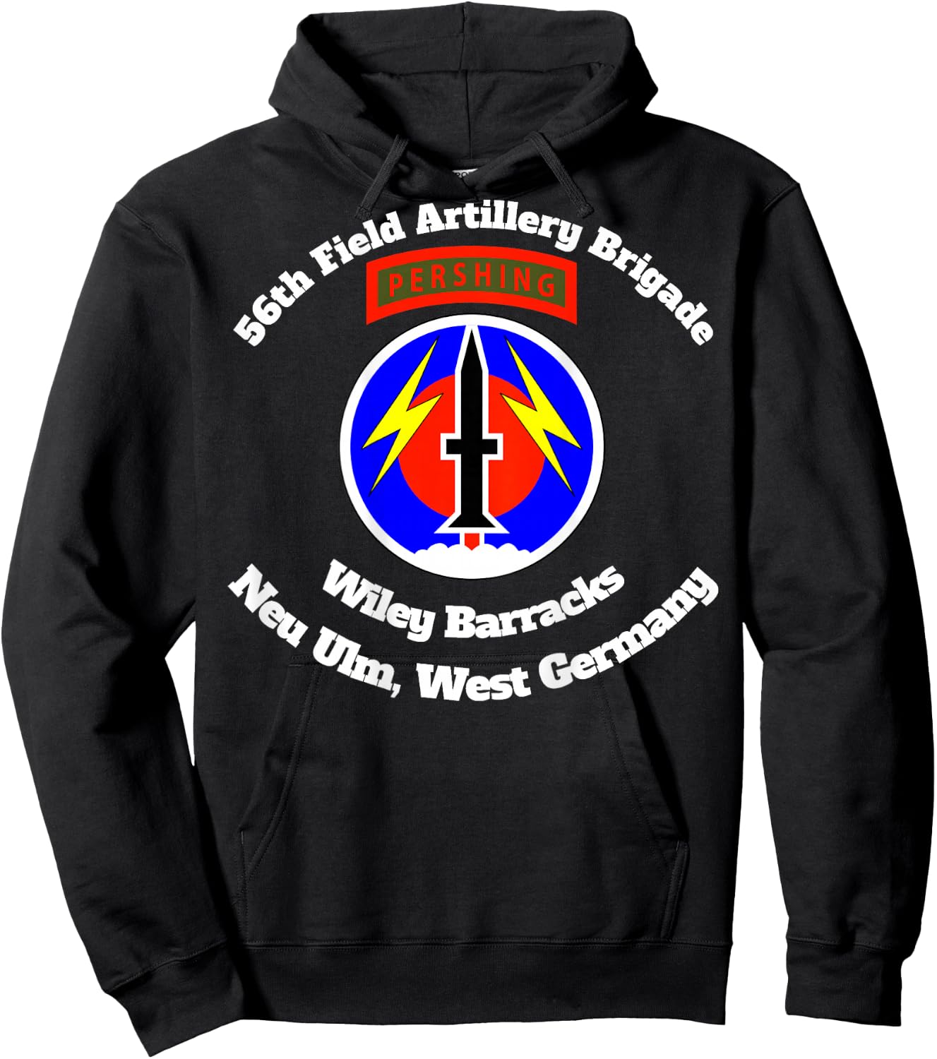 56th Artillery Bde Wiley Barracks, Neu Ulm design on back Hoodie - Hoodie | Black