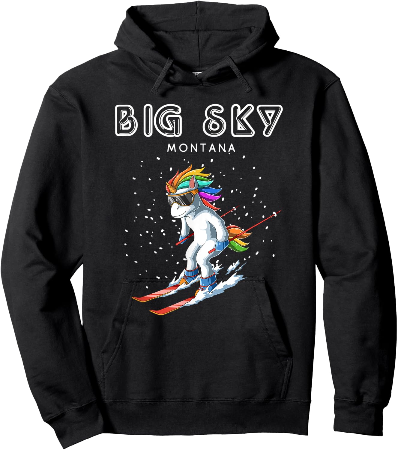 Montana Big Sky - Unicorn USA Ski Resort 80s Retro Gift Hoodie - Hoodie | Black