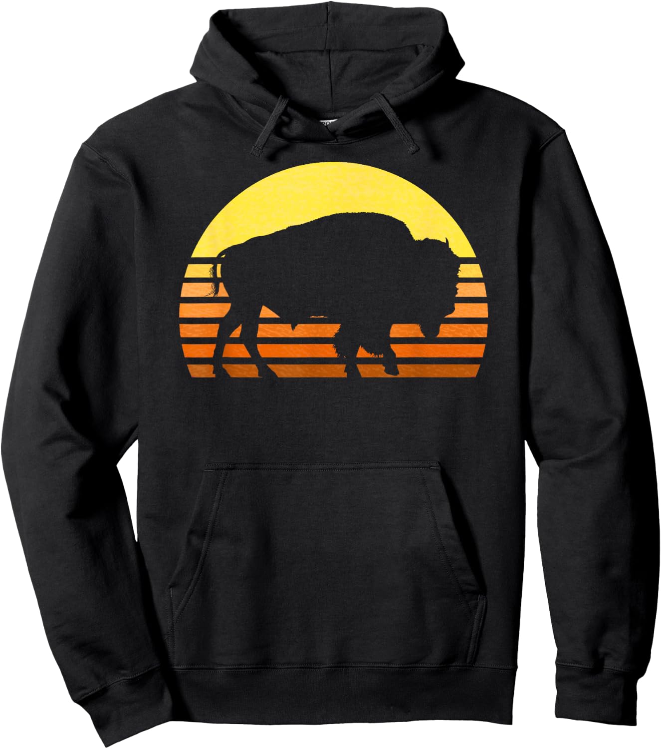 Native American Bison Buffalo Bull Western Indian Retro Sun Hoodie - Hoodie | Black