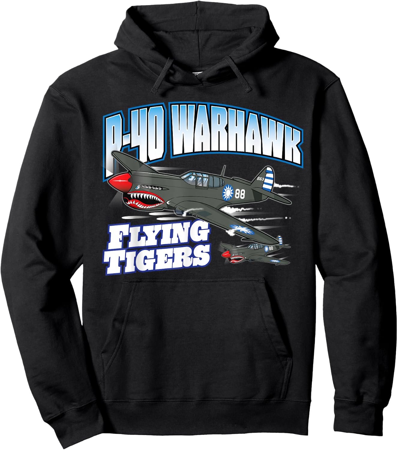 Toon Factory P-40 Warhawk Flying Tigers Warbirds -Adults Black Hoodie - Hoodie | Black