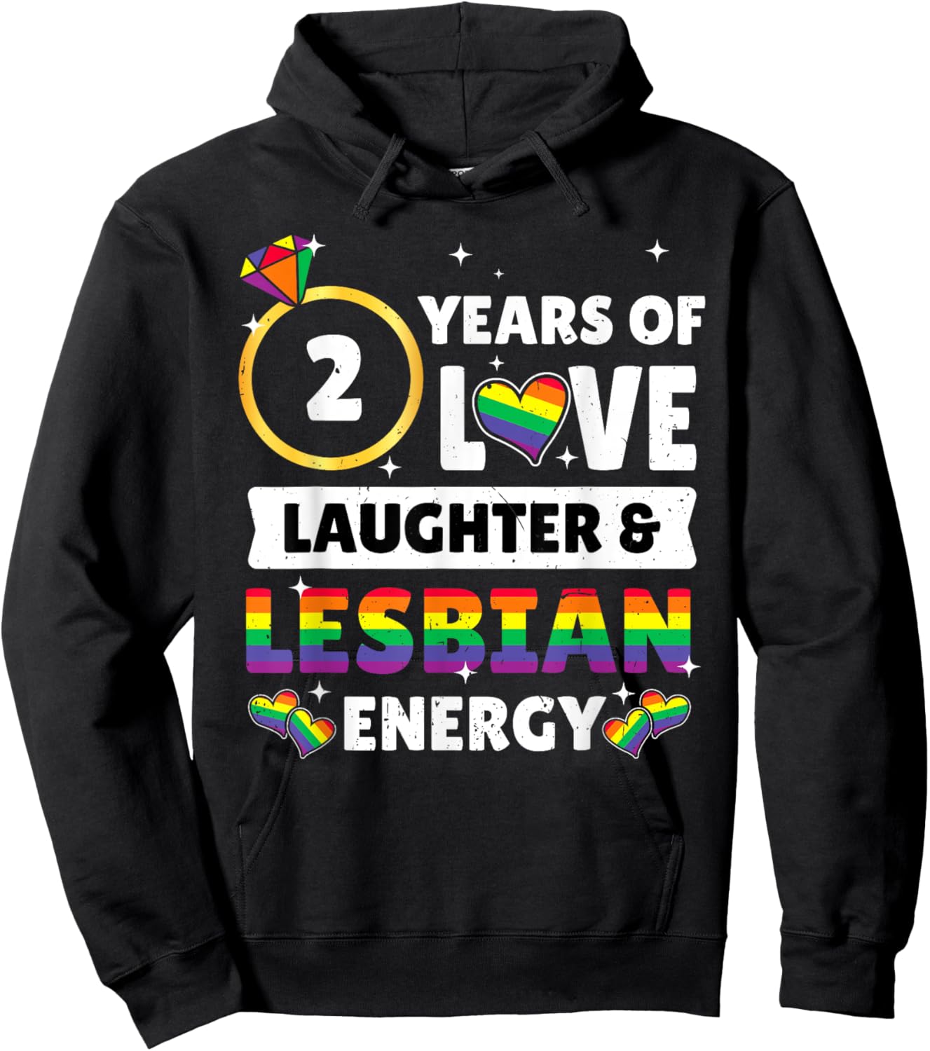 2 Years Lesbian Wedding Anniversary Lesbian Couple Matching Hoodie - Hoodie | Black