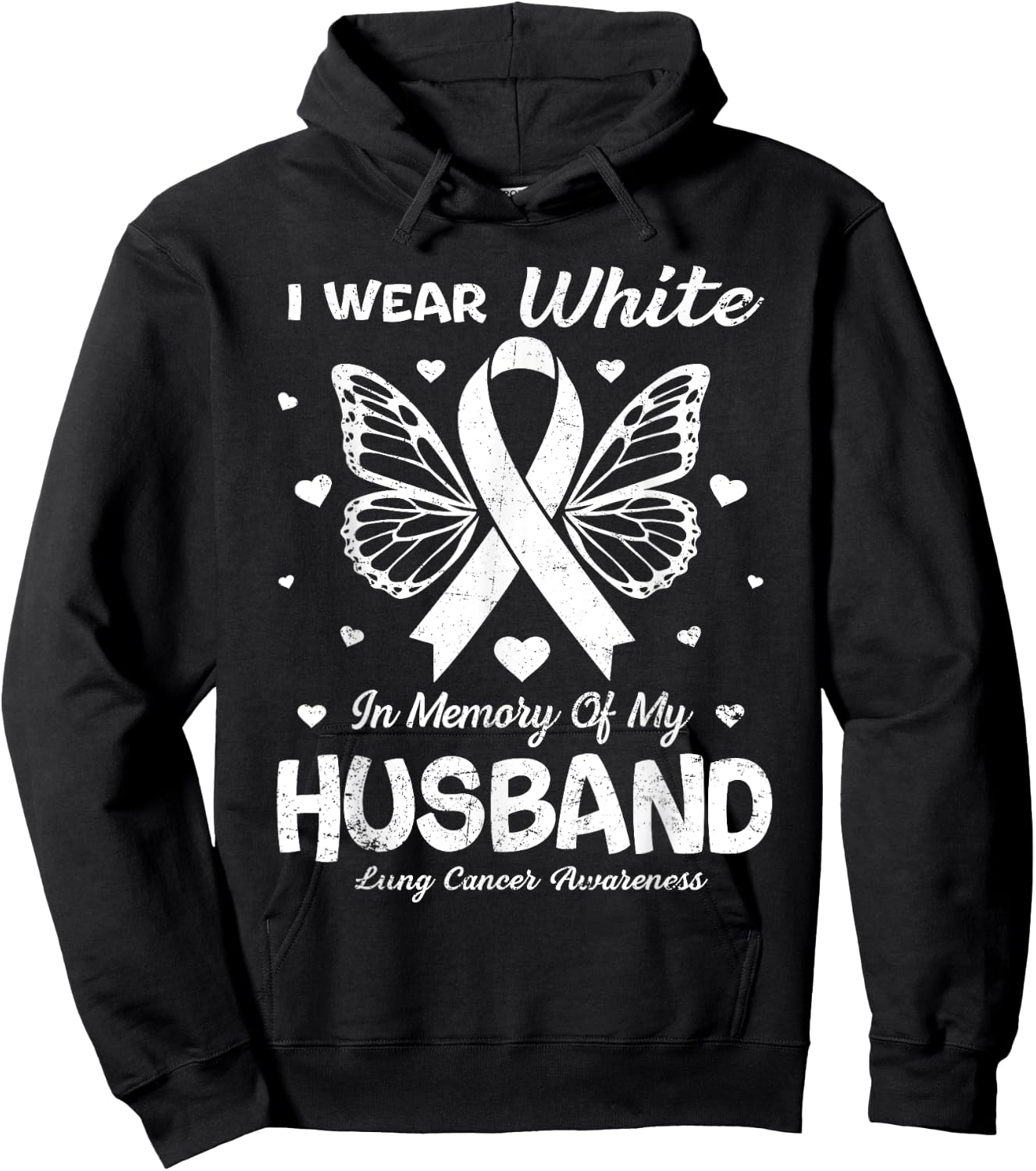 I Wear White In Memory Of My Husband Lung Cancer Awareness Hoodie - Hoodie | Black
