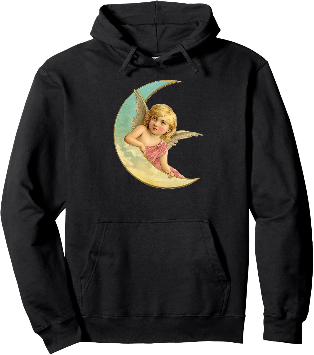 Vintage Celestial Moon Cherub Angel Hoodie - Hoodie | Black