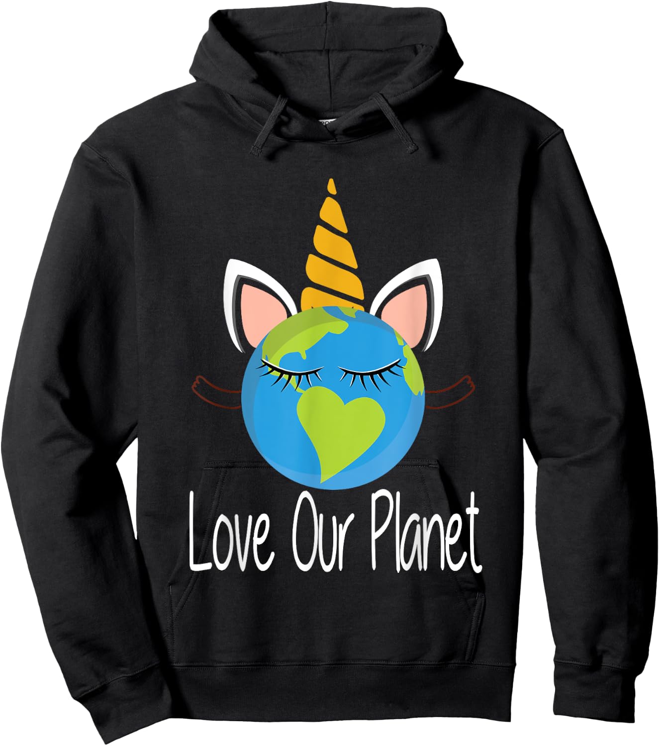 Toddler Girl Earth Day T Shirt Kids Unicorn Face Teen Hoodie - Hoodie | Black