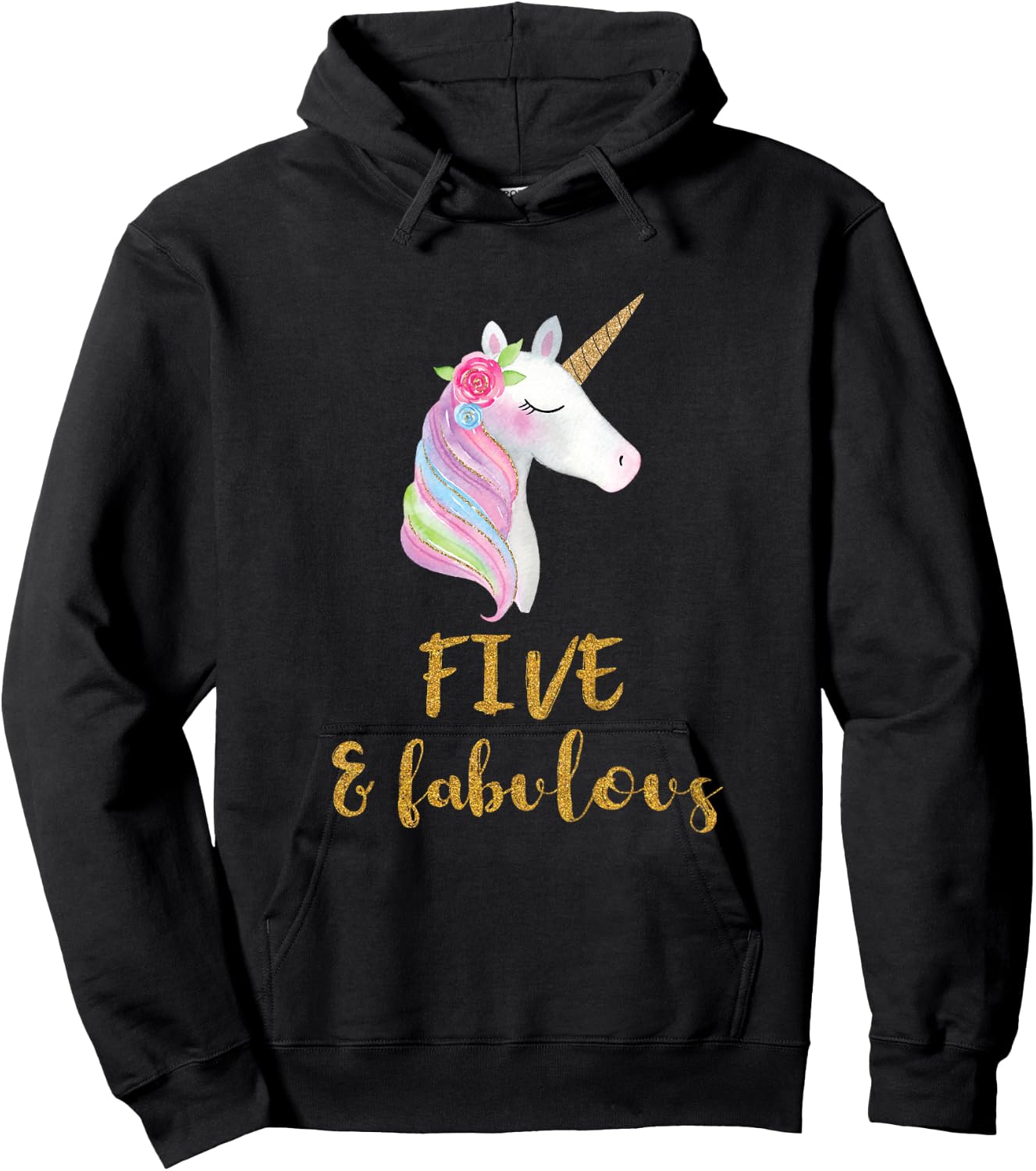 Five and Fabulous Unicorn Outfit, 5th Birthday Girl Shirt Hoodie - Hoodie | Black