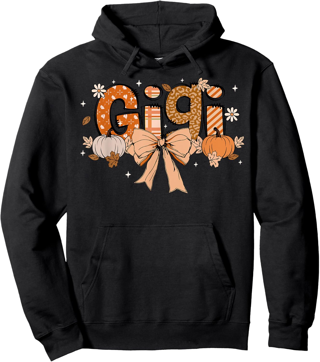 Gigi Pumpkin Fall Coquette Bow Thanksgiving Mom Women Hoodie - Hoodie | Black