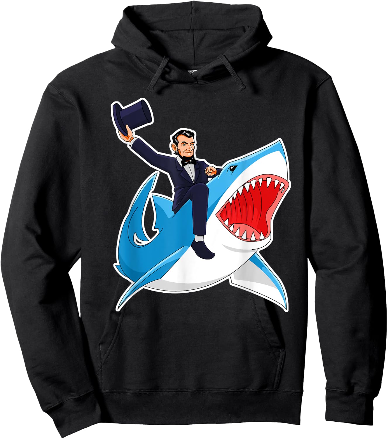 Abraham Lincoln Riding A Shark, Men Boys, 4th of July Abe Hoodie - Hoodie | Black