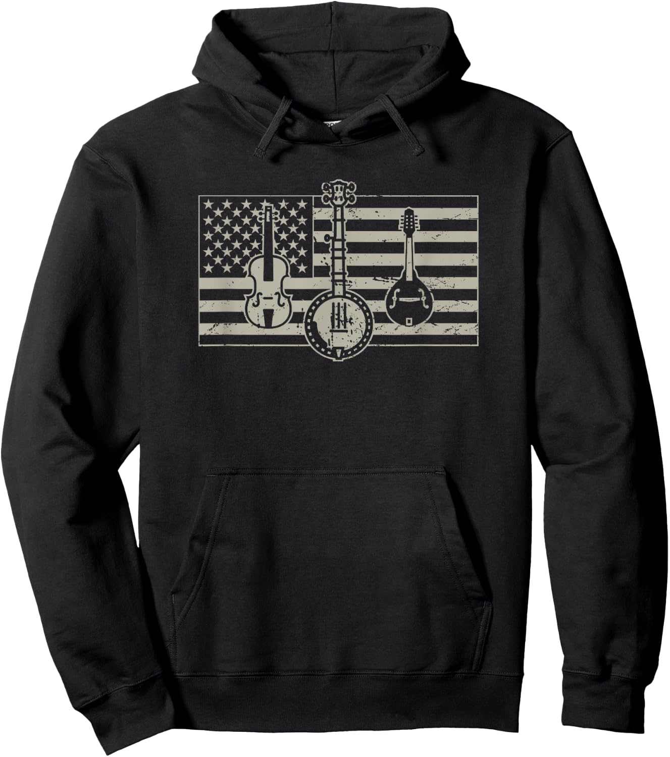 Bluegrass /USA Flag Guitar Banjo Mandolin Hoodie - Hoodie | Black