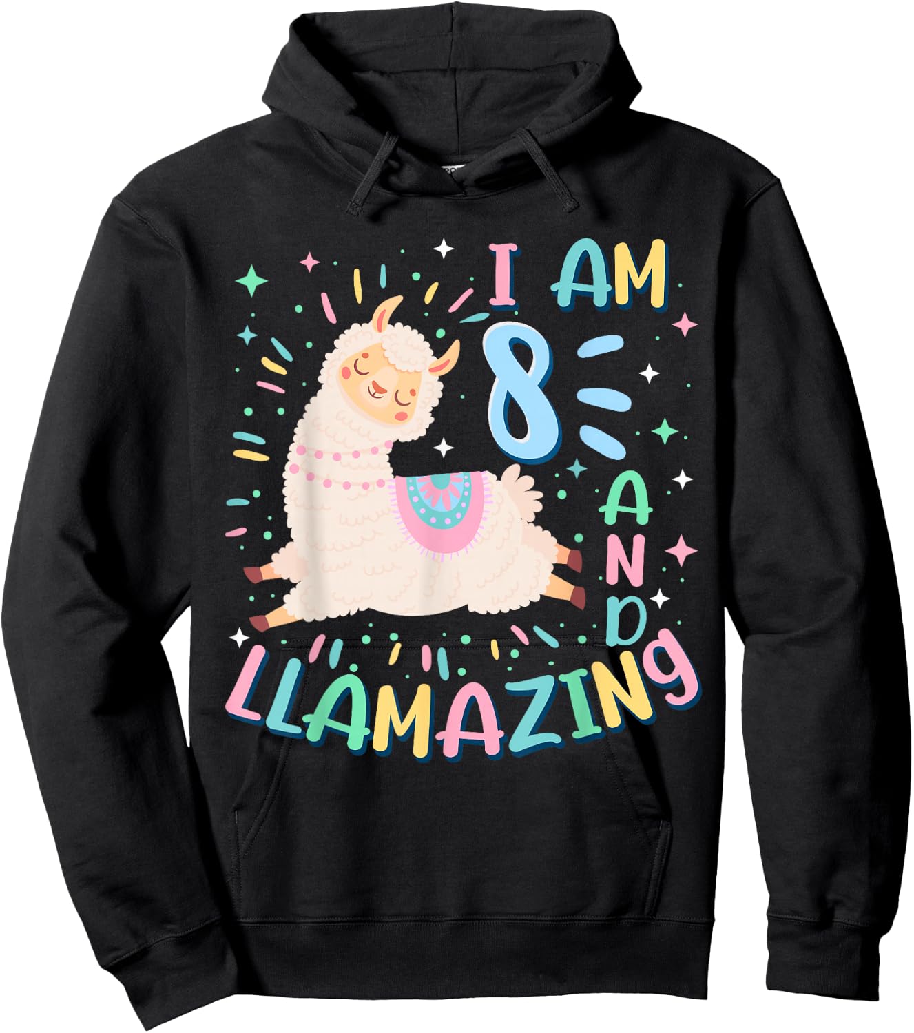 8th Birthday I Am 8 Years Old And Llamazing Llama Girl Teens Hoodie - Hoodie | Black