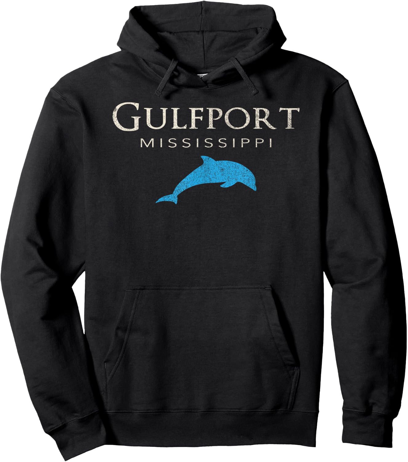 Vintage Gulfport MS Dolphin T Shirt Hoodie - Hoodie | Black