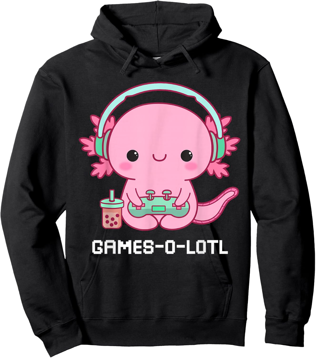 Gamesalotl Axolotl Cute Kawaii Fish Playing Video Games Girl Hoodie - Hoodie | Black