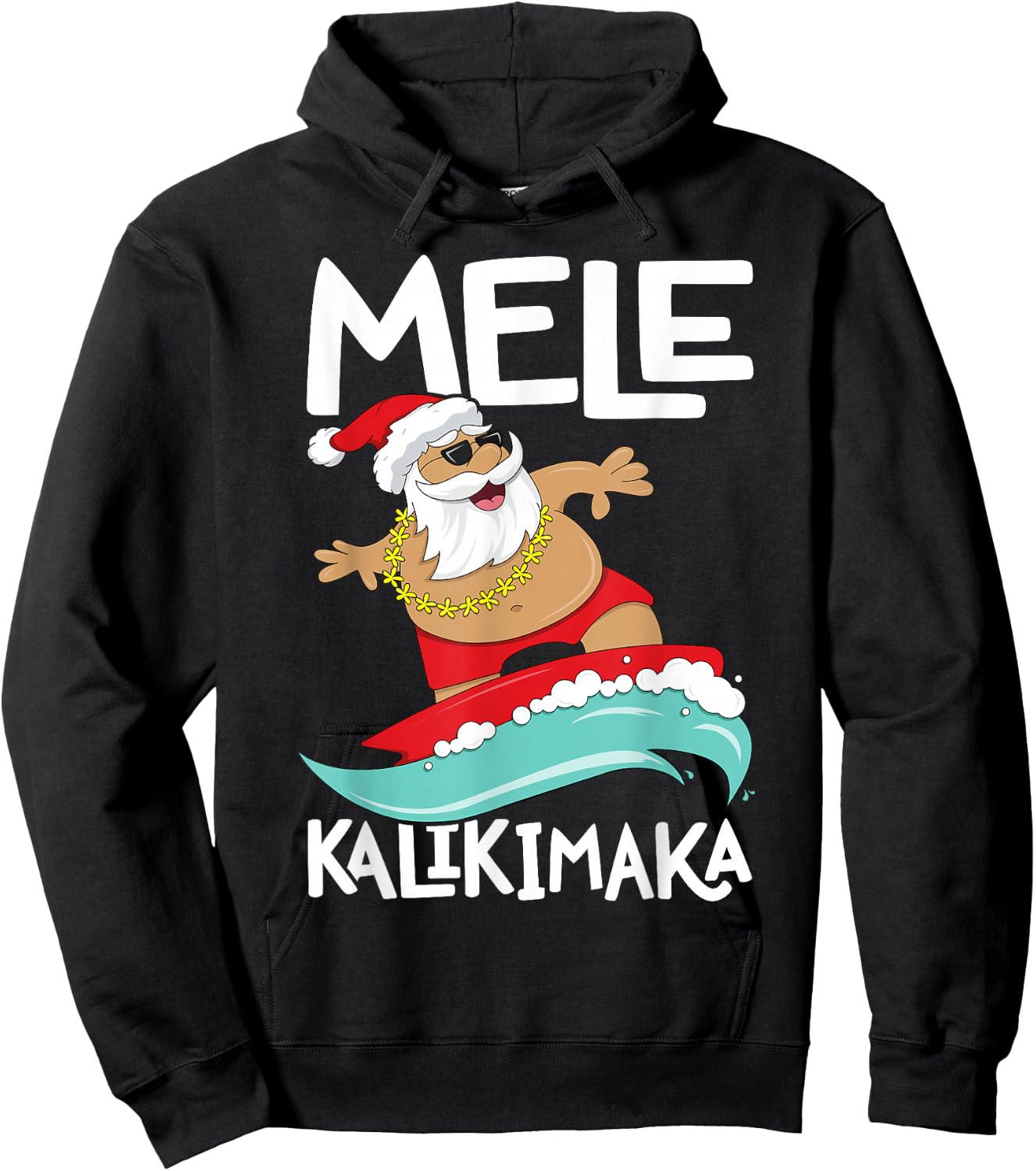 Mele Kalikimaka Hawaiian Christmas Hawaii Surfing Santa Short Sleeve Black Hoodie - Hoodie | Black