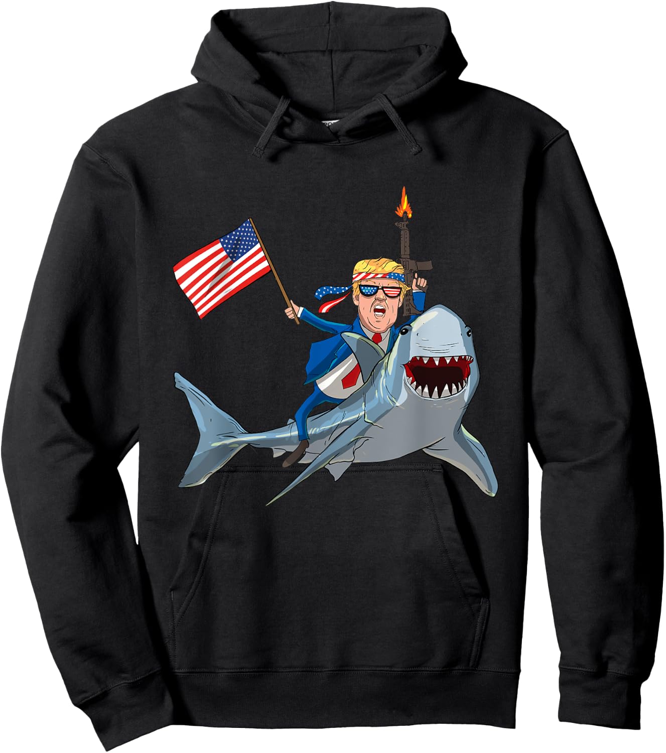 Trump Riding Shark Patriotic USA Supporter Men Hoodie - Hoodie | Black