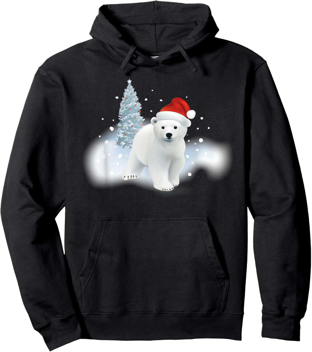 Cute Christmas Polar Bear Red Santa Hat Lighted Tree Snow Hoodie - Hoodie | Black