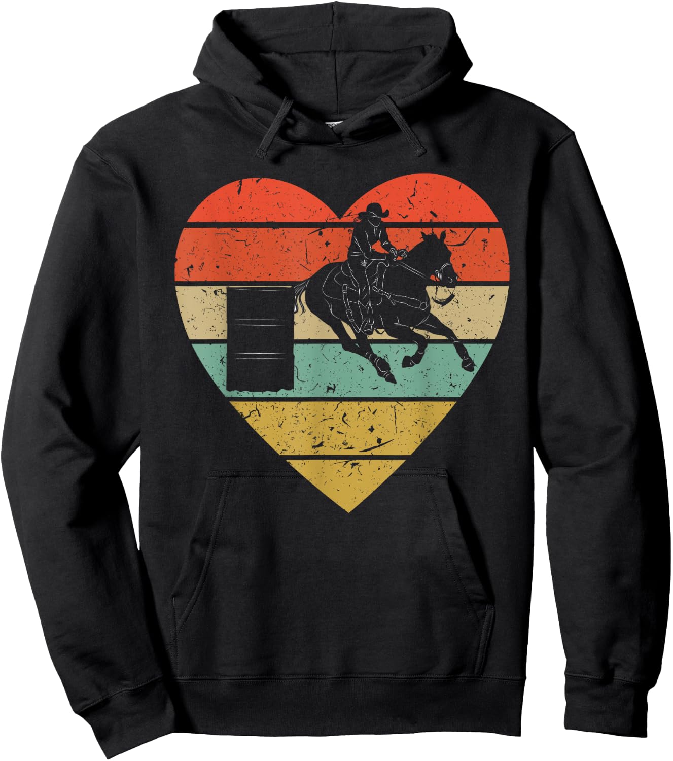Barrel Racing Vintage Design | Retro Horse Rider Heart Sport Hoodie - Hoodie | Black
