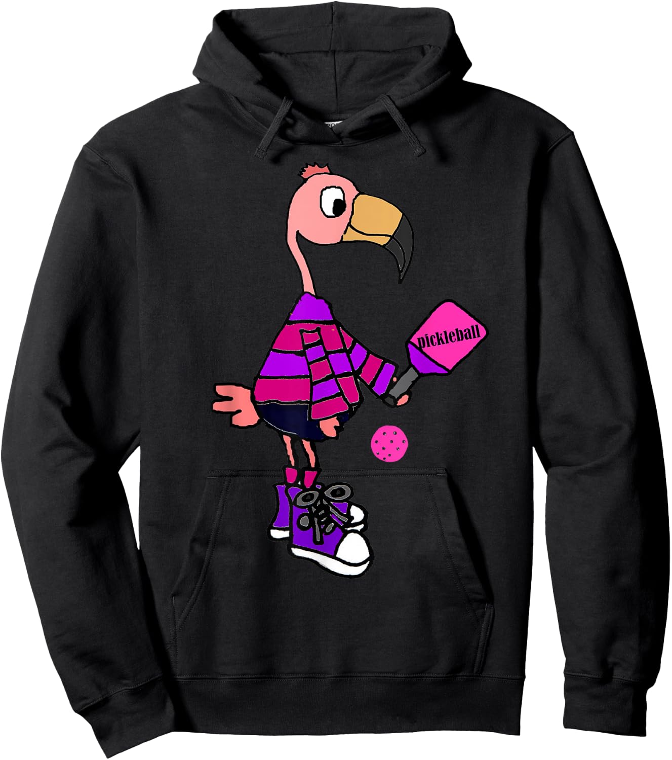 SmileteesSports Funny Flamingo Playing Pickleball Hoodie - Hoodie | Black