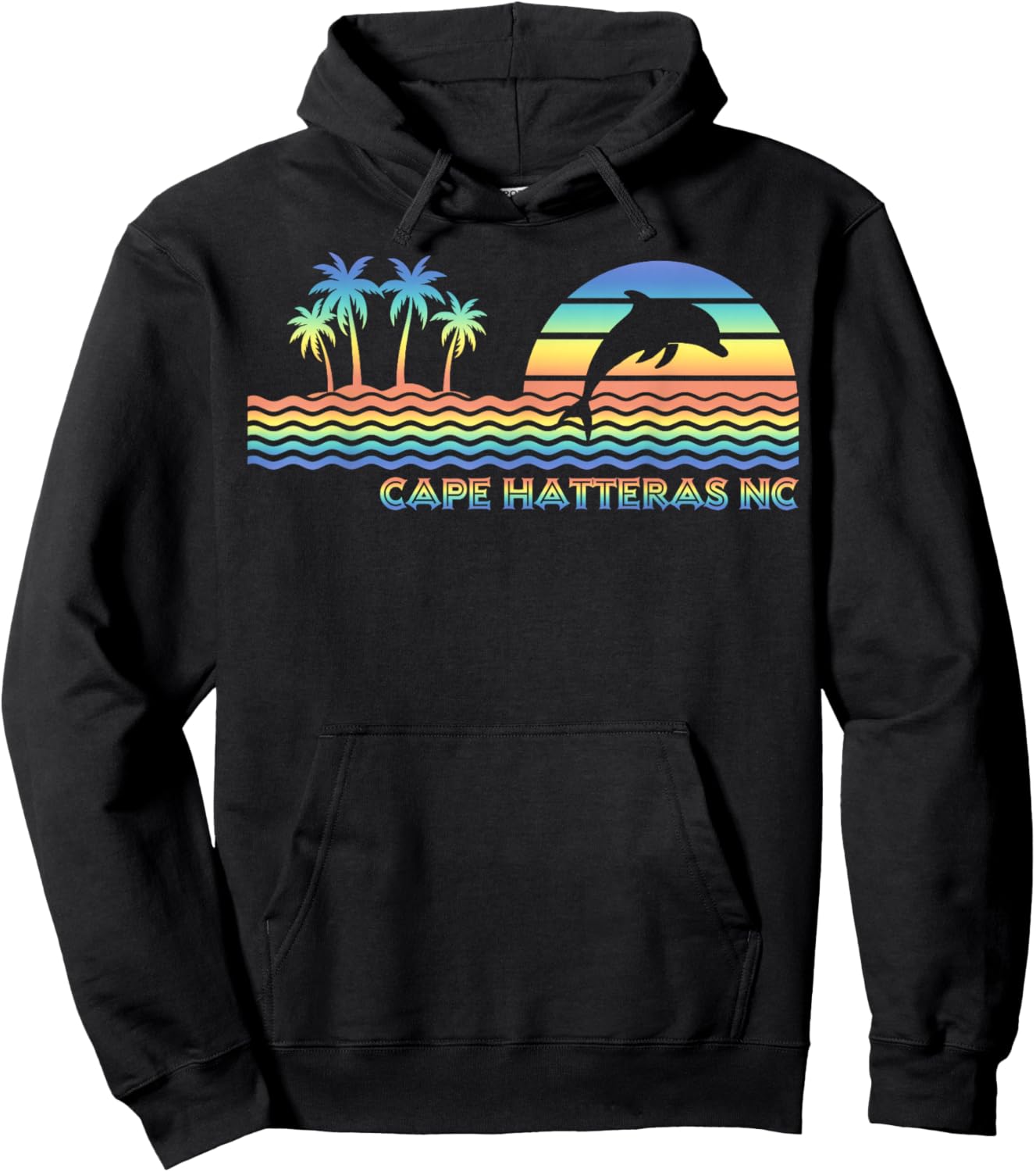 Vintage Cape Hatteras NC Retro Dolphin Lover Souvenir Hoodie - Hoodie | Black