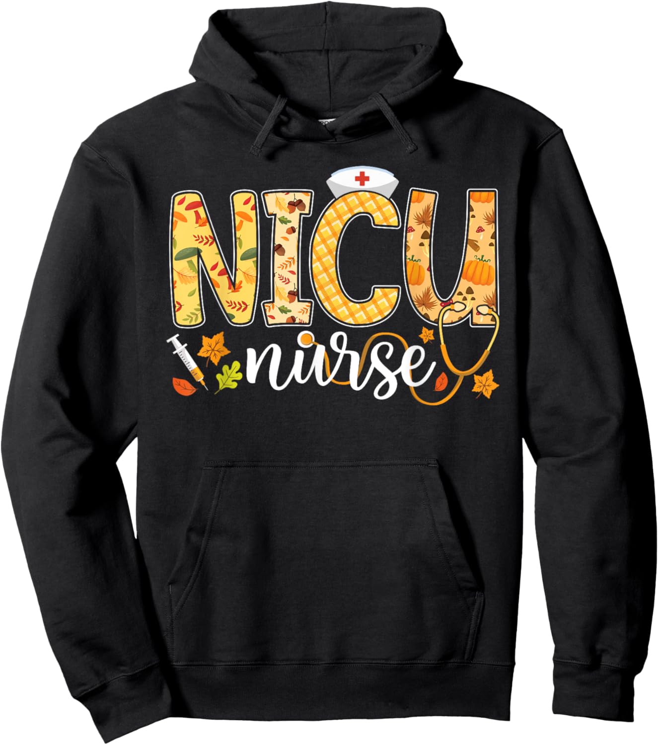 NICU Nurse Fall Yall Autumn Pumpkin Thanksgiving Stethoscope Hoodie - Hoodie | Black