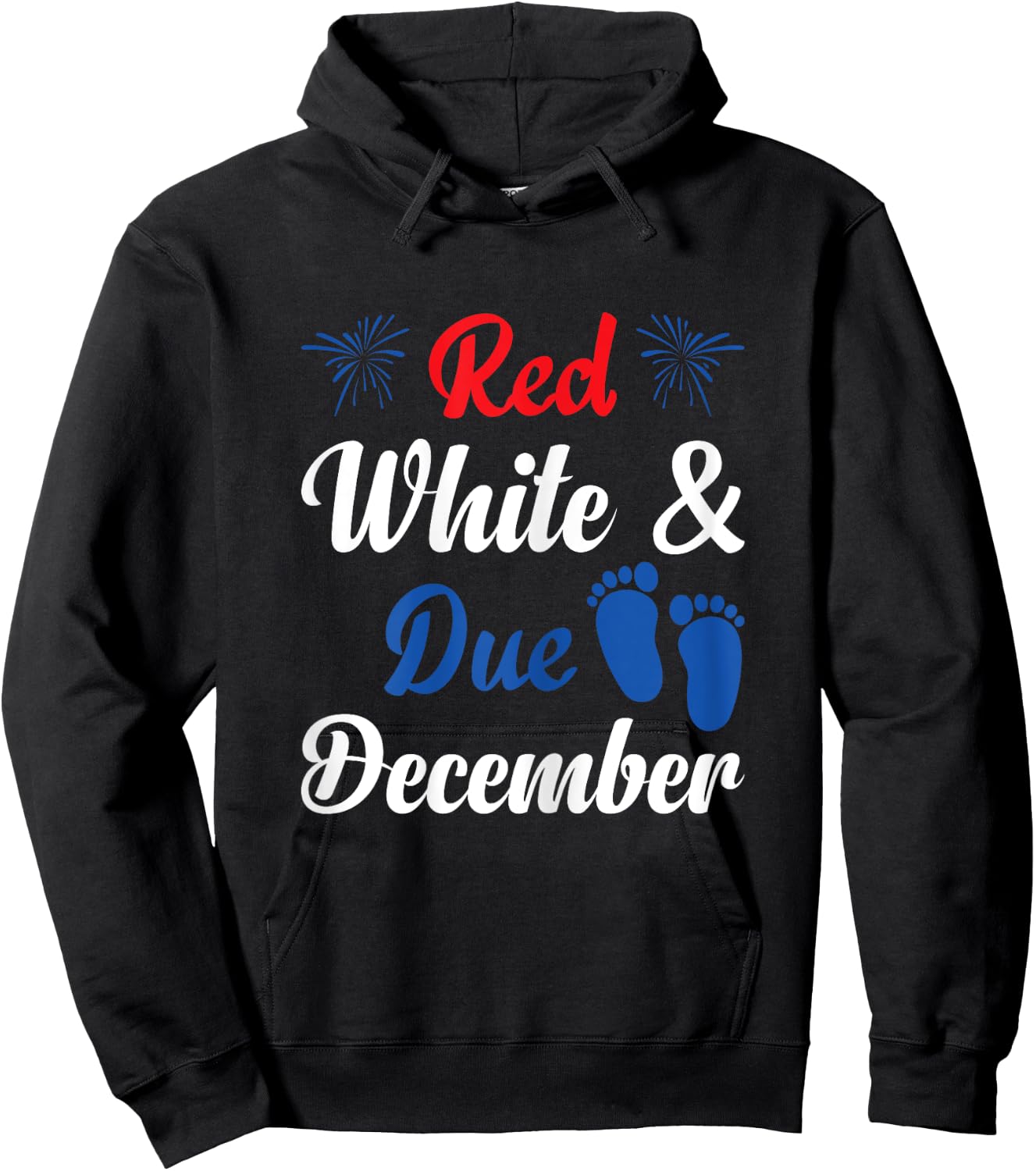 Red White Due December Pregnancy Announcement 4th Of July Hoodie - Hoodie | Black