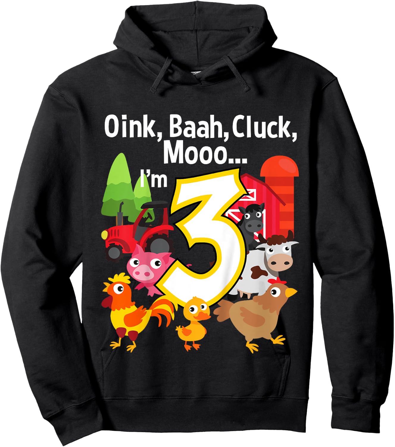 3 Year Old Farm Birthday Party Animal Barn Sounds 3rd Gift Hoodie - Hoodie | Black