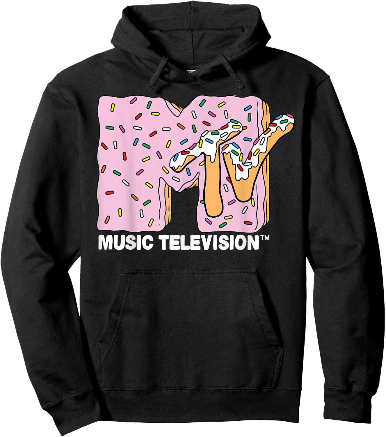MTV Pink Frosting Doughnut Logo Small Hoodie - Hoodie | Black