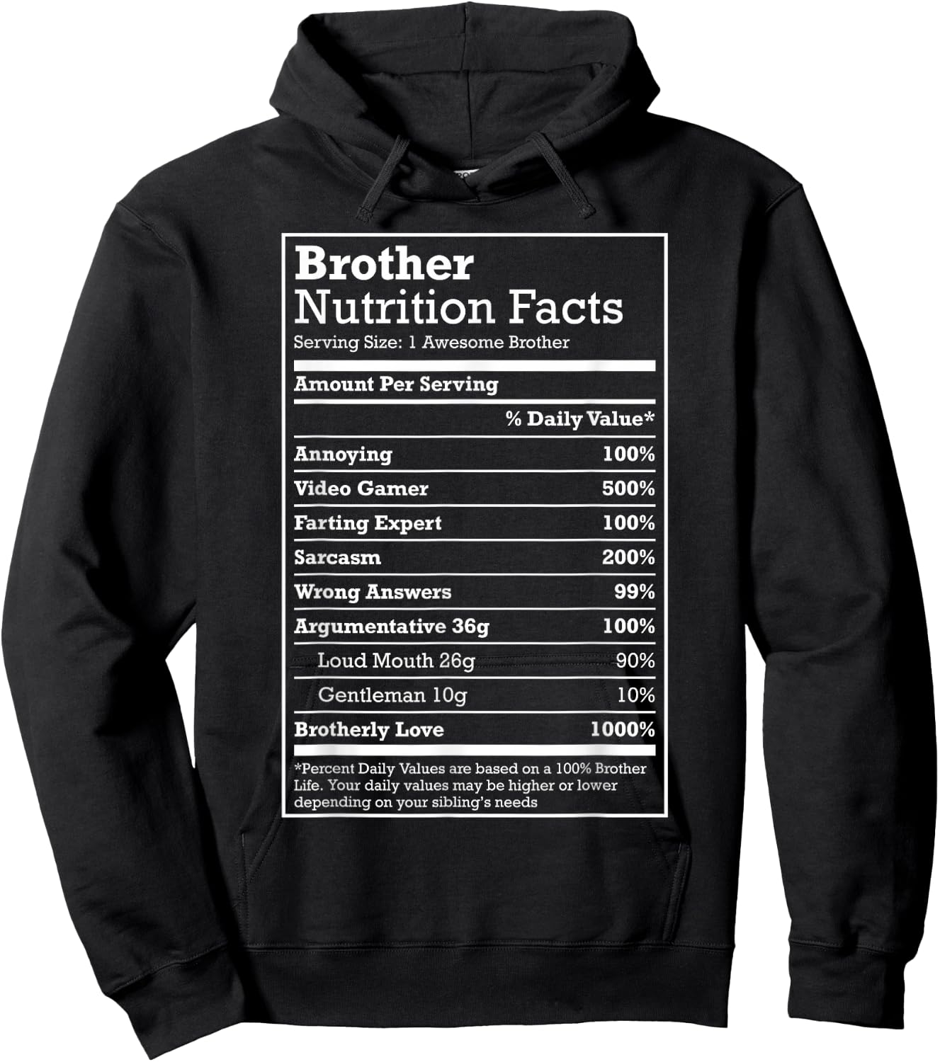 Annoying Brother Fun Nutritional Facts Funny Family Bro Gift Hoodie - Hoodie | Black
