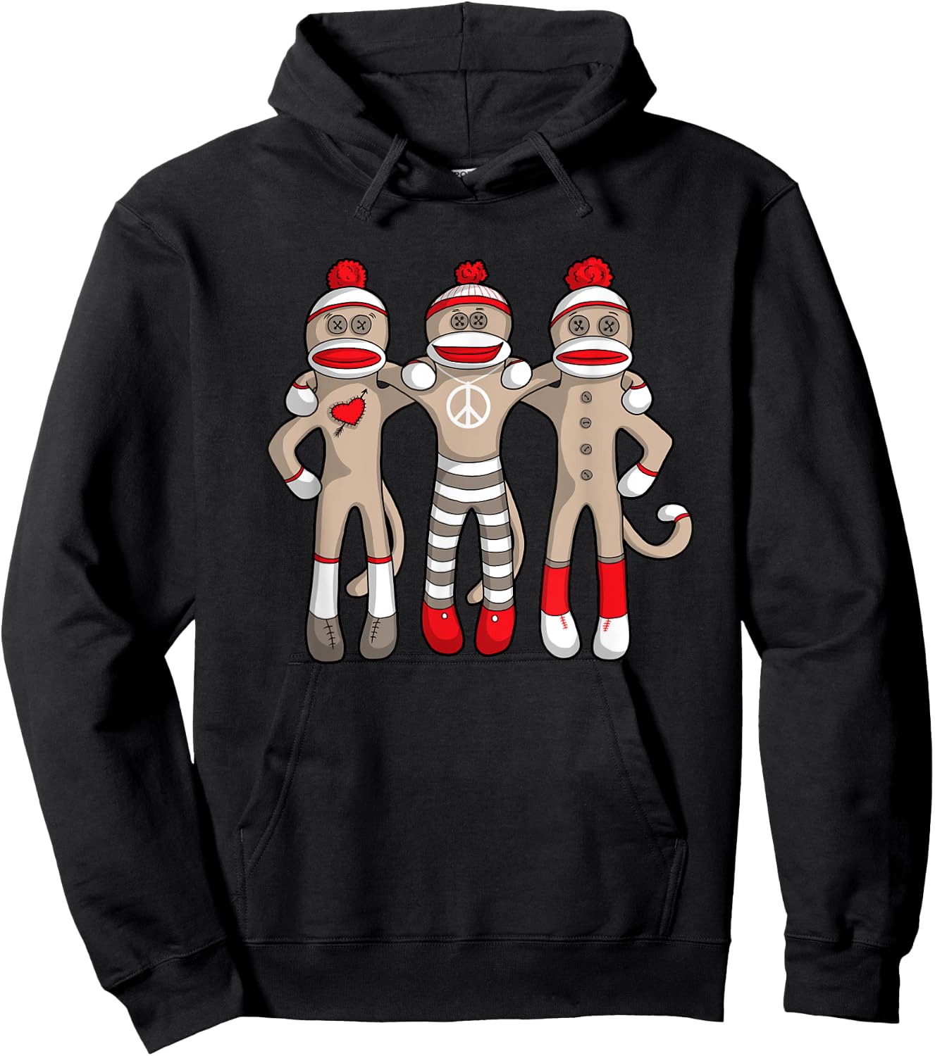 Peace Love Best Friends Hug Sock Monkey Christmas Holiday Hoodie - Hoodie | Black