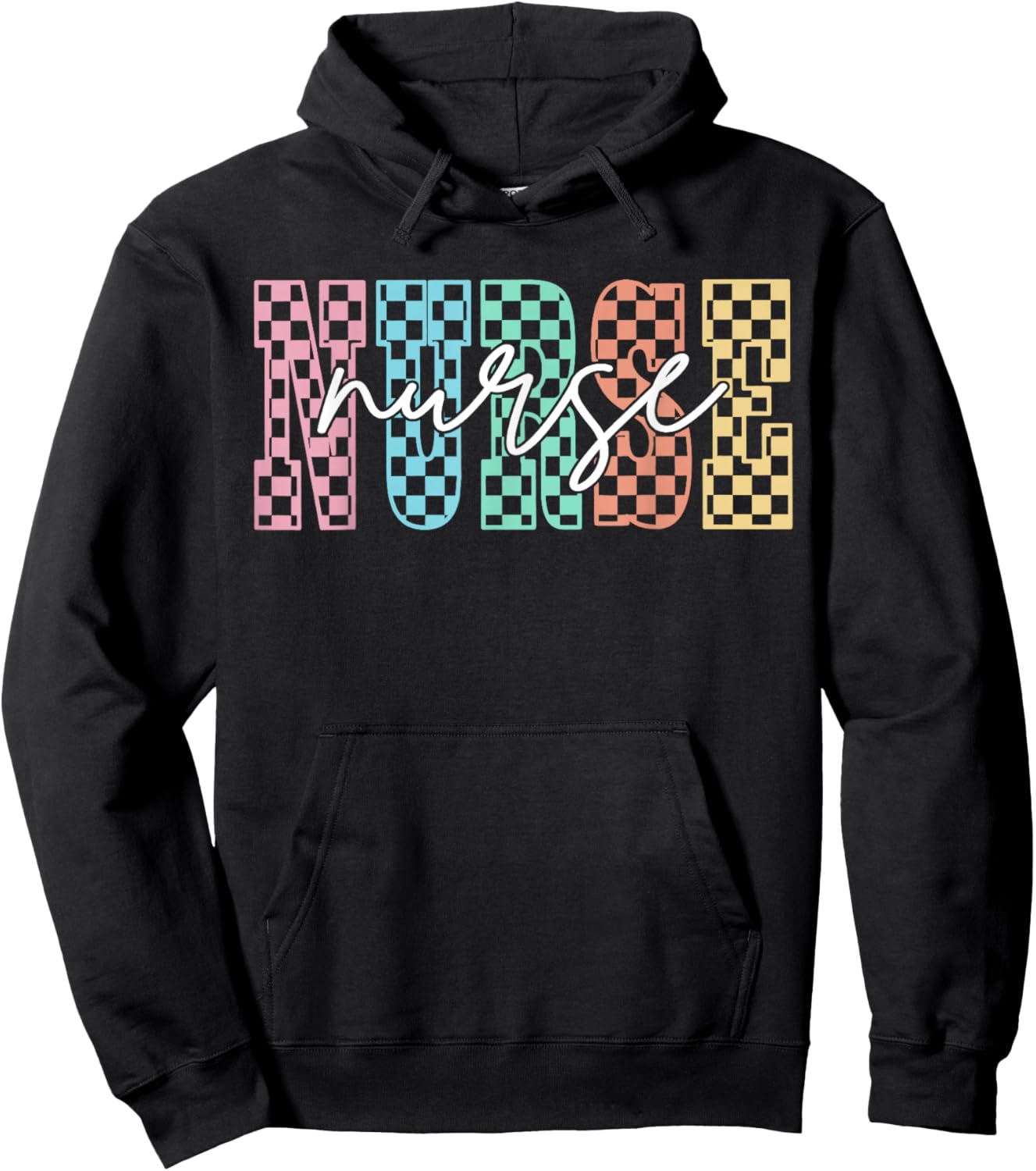 Retro Nurse Checkered Varsity Nurse Appreciation Nursing Hoodie - Hoodie | Black