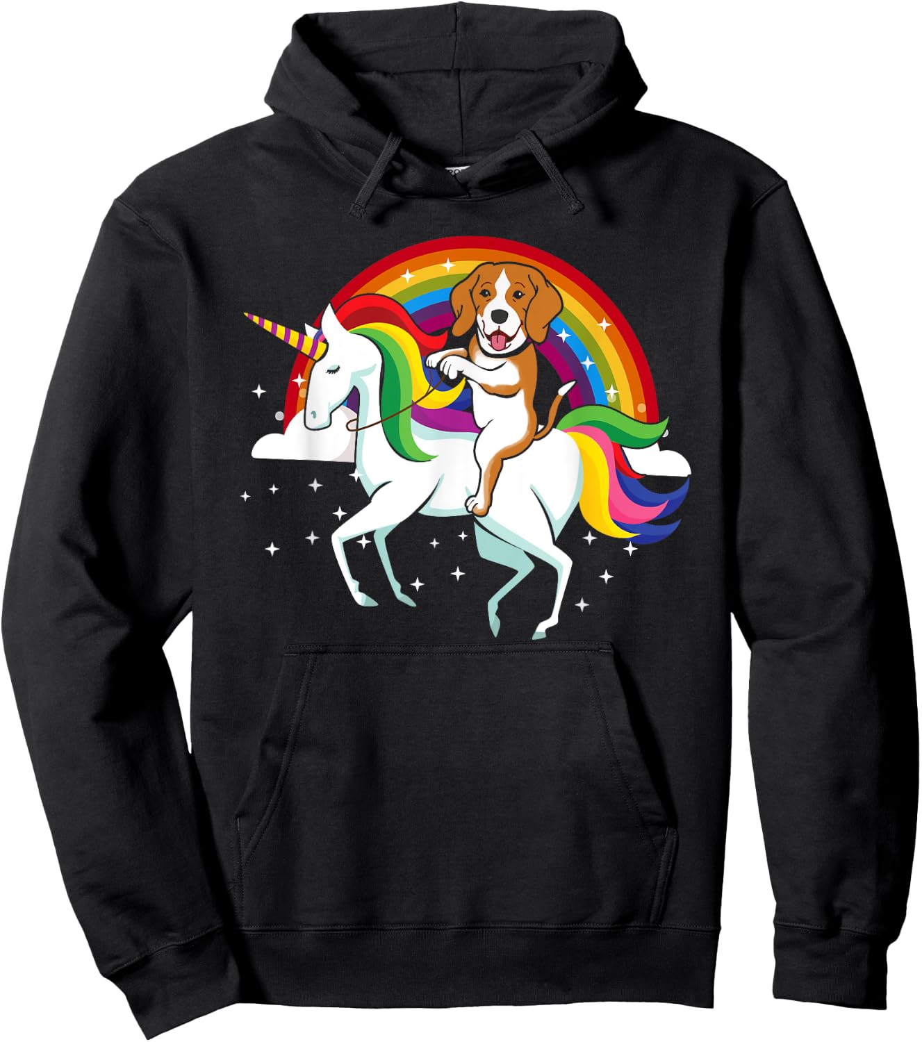 Funny Beagle Dog Riding Unicorn Rainbow Cute Gifts Men Women Kids Hoodie - Hoodie | Black