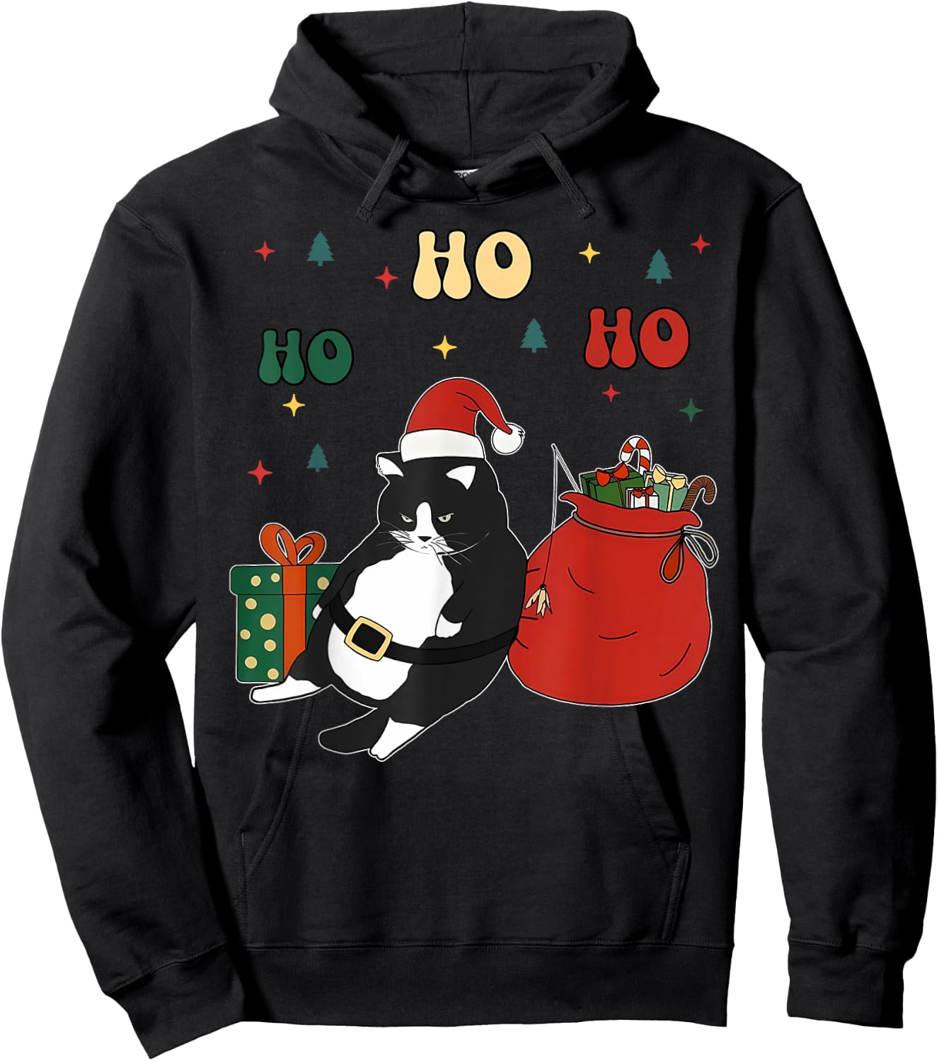 Cute Fat Cat Santa Christmas Tuxedo Chonk Cat Funny Cat Meme Hoodie - Hoodie | Black