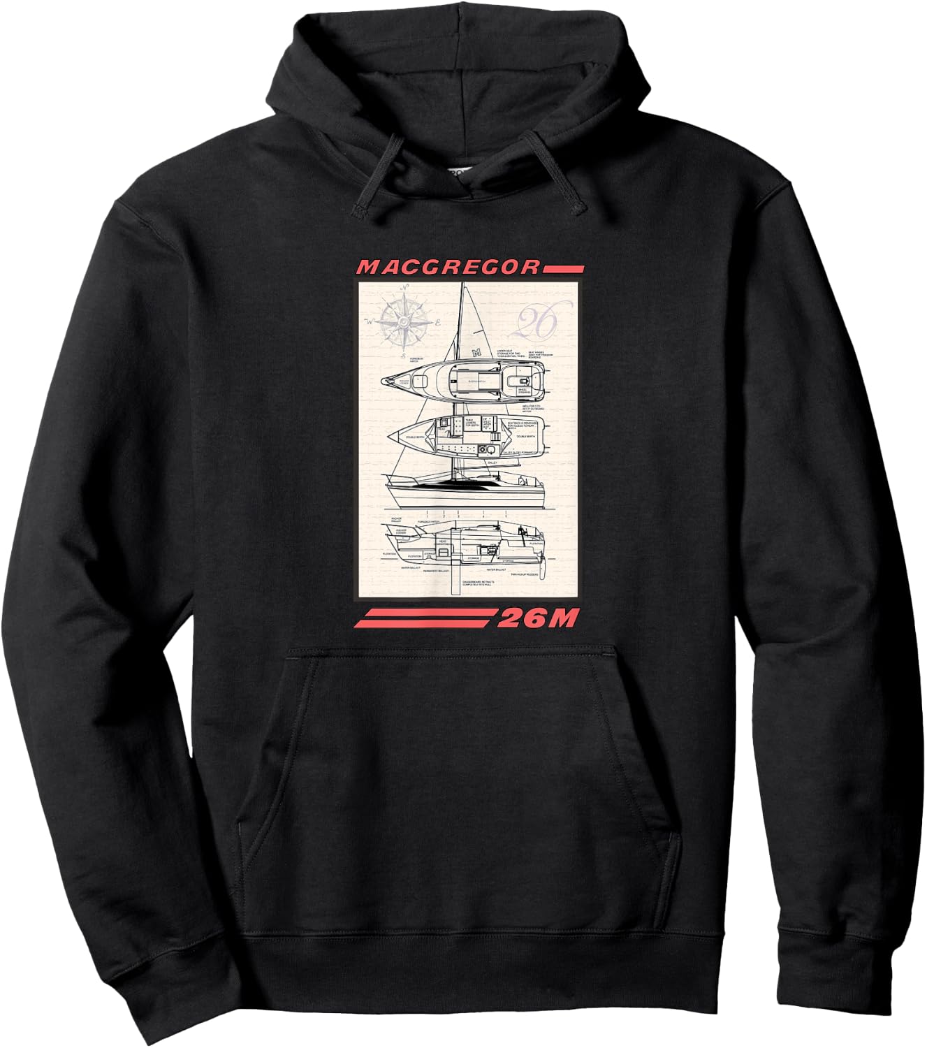 MacGregor 26M Sailboat Line Drawing Hoodie - Hoodie | Black