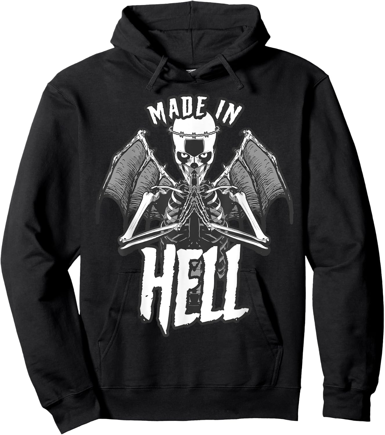 Made In Hell Angel Of Death With Wings Goth Skull Hoodie - Hoodie | Black