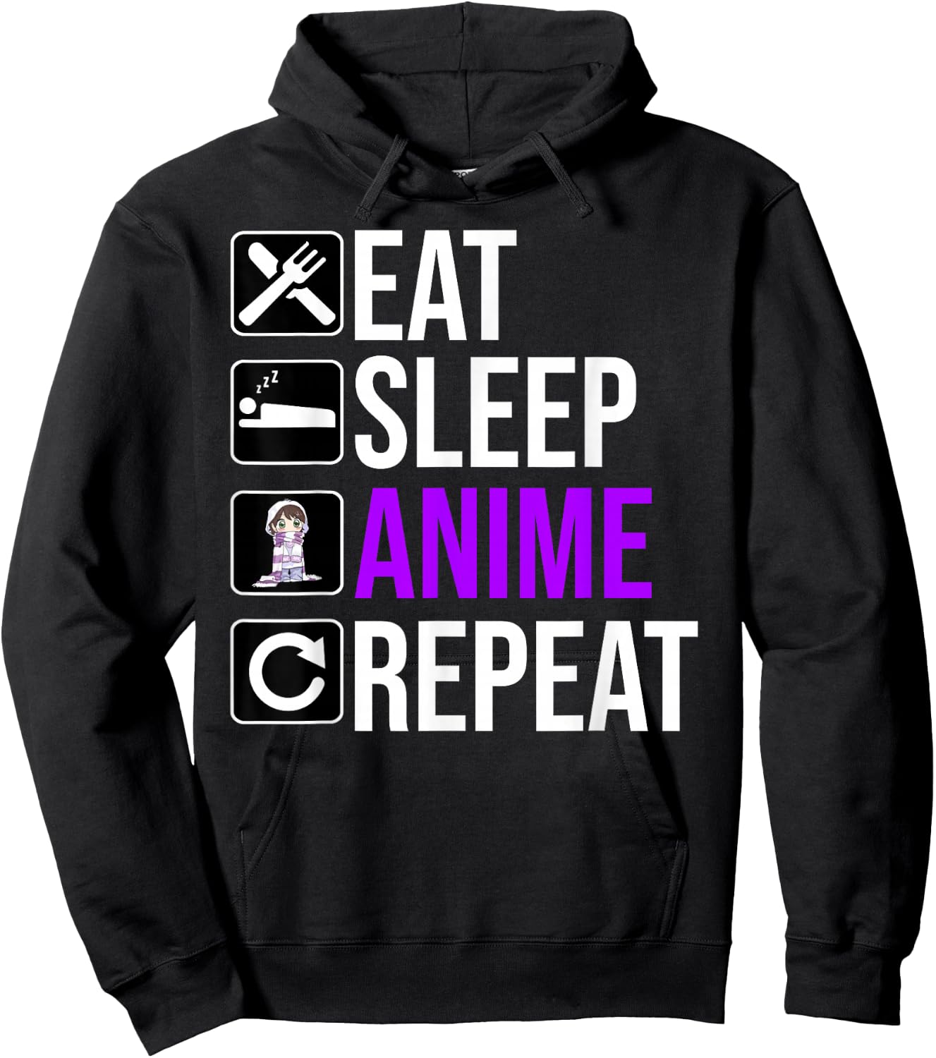 Anime Lover Funny - Eat Sleep Anime Repeat Hoodie - Hoodie | Black