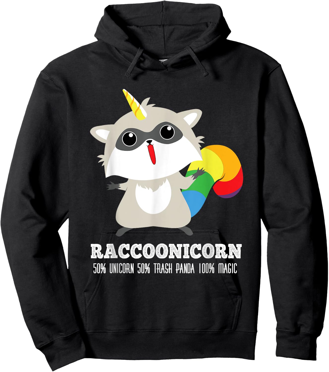 Racoonicorn Funny Trash Panda Raccoon With Unicorn Horn Hoodie - Hoodie | Black