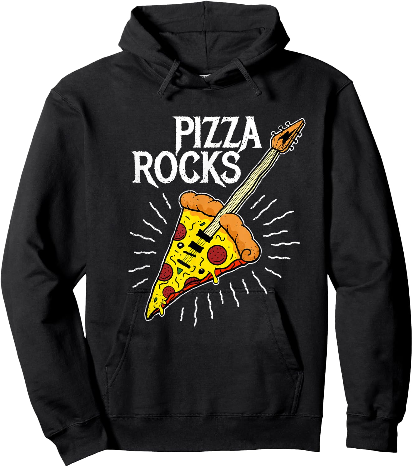 Pizza Guitar Shirt - Funny Pizza Rocks Hoodie - Hoodie | Black