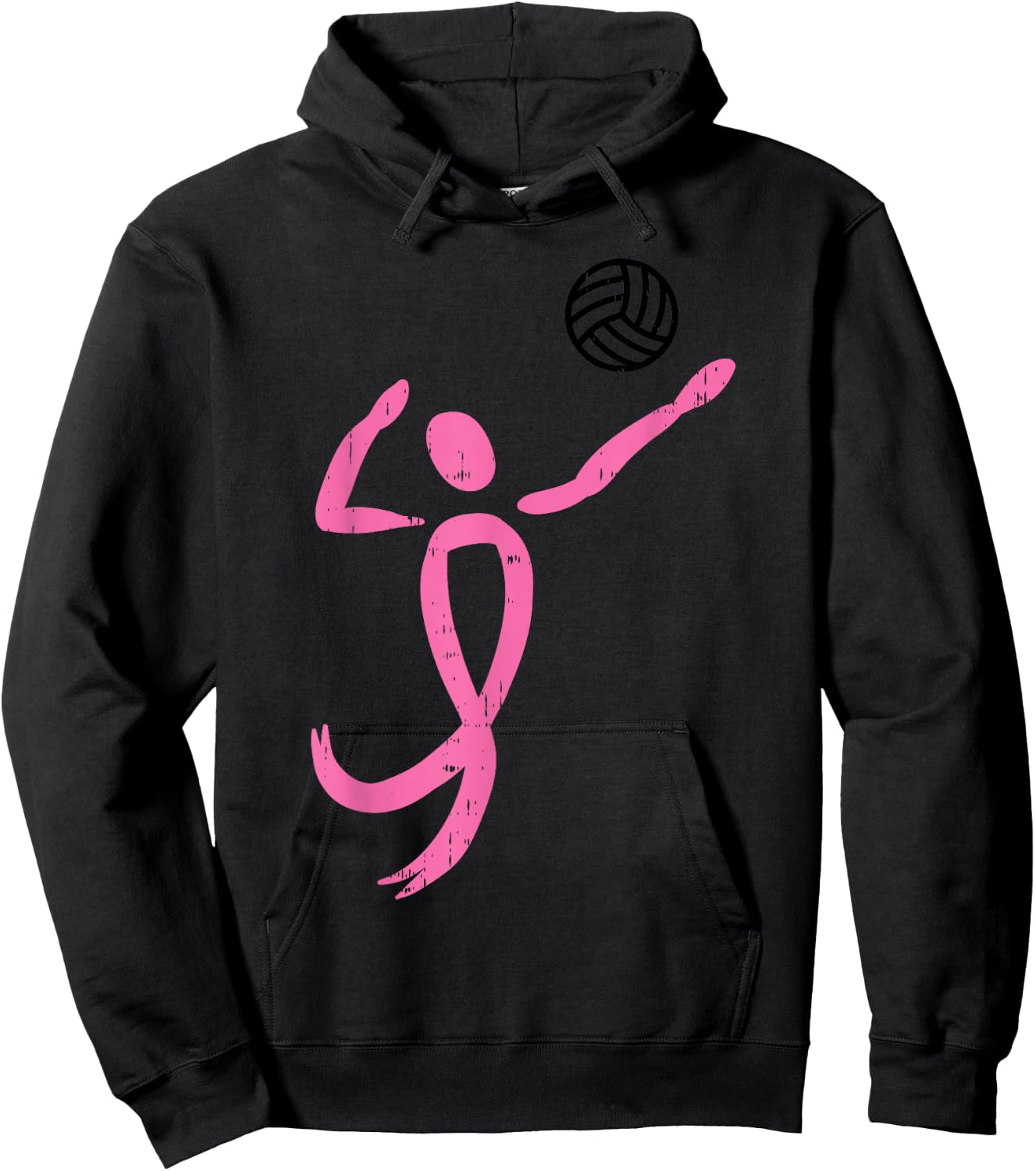 Volleyball Player Pink Ribbon Breast Cancer Awareness Gift Hoodie - Hoodie | Black
