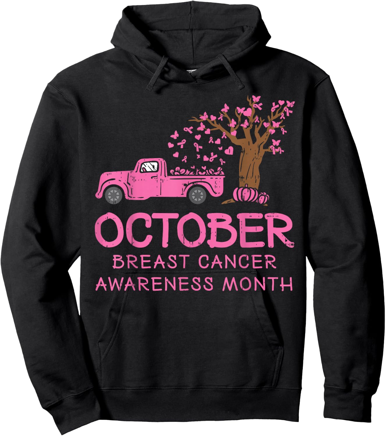 October Pink Car RIbbon Breast Cancer Awareness Month Gift Hoodie - Hoodie | Black